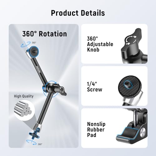 Neewer 10099610 9.8"/25Cm Adjustable Magic Arm With Super Clamp, 1/4 Inch & 3/8 Inch Threads, 1/4 Inch Screws For Flash/Led Light/Microphone/Monitor, Compatible With Smallrig Camera Cage thumb #2