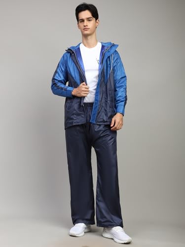 Image of Shasmi Grey Rain Coat for Men Waterproof Raincoat with Pants Polyester Double Layer Rain Coat For Men Bike Rain Suit Rain Jacket Suit Inner Mobile Pocket with Storage Bag (Rainy 172)