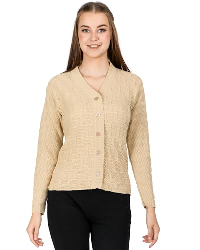 Image of Lady Willington Women Woolen V-Neck Self Design Cardigan Heavy Daffodil Fabric Cardigan Winter Wear Pure Wool Cardigans for Women Sweaters Long Cotty Fully Warm Cardigan Free Sizes
