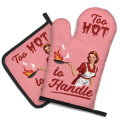 DYJYBMY Too Hot to Handle Funny Vintage Lady Oven Mitts and Pot H...