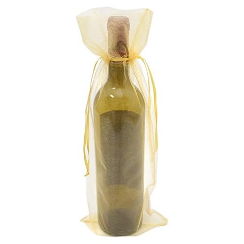 YFZYT 14 * 37cm Wine Bottles Transparent Net Yarn Organza Bags Jewellery Packing Pouches Wrap for Party Wedding Favor Gift Storage Groceries - 20 Pcs, Gold Cover