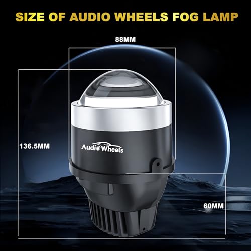 Image of Audio Wheels 3 Inch Universal LED Projector Fog Lamp - 120W, White-6000K (15000LM) with Blue Tint Film | 12V /24V Car Projector Fog Light for Vehicle Modification | 1-Year Warranty