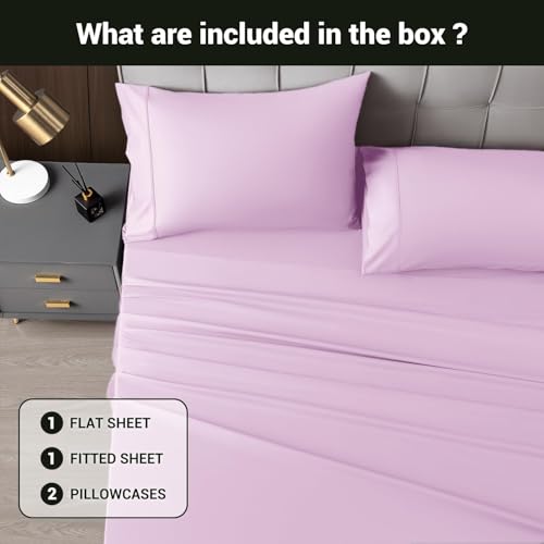Image of Shilucheng 4 Piece Queen Sheet Sets, Cooling Sheets, Blend Rayon Derived from Bamboo, Deep Pocket Up to 16 inch, Breathable & Soft Bed Sheets, Hotel Silky Bedding Set, Lilac
