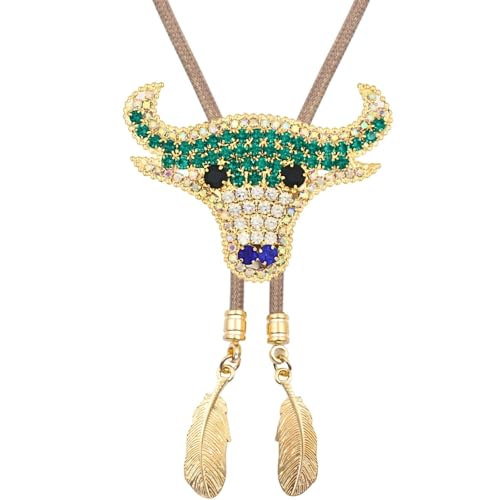 Image of PEARLY JUN Bolo Tie for Men Women Rhinestone Bling Western Cowboy Brown Leather Country Style String Wear Shirt Vest