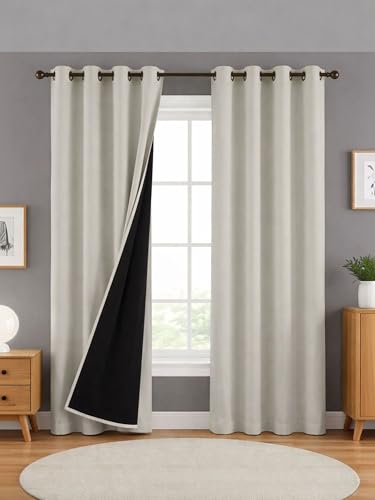 Image of 100% Blackout Curtains for Window 4 Feet| Black Back Coated Fabric | Pack of 2 | Heat & Noise Insulation | Eyelet Curtains forLiving Room & Bedroom |Silver