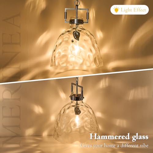 Image of 13.8 inch Chrome Glass Pendant Light, Hammered Clear Glass, E26 Light | 13.8 inch chrome hammered glass pendant light with adjustable chain and E26 socket for kitchen islands and dining rooms