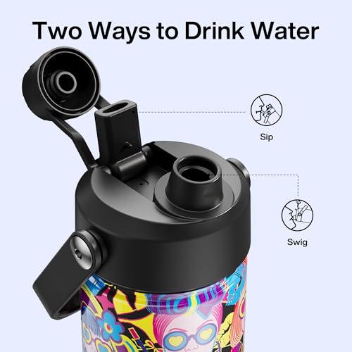 Image of ENCOOL Insulated Water Bottle with Straw Stainless Steel Water Bottle, Leak-Proof, BPA-Free, Double Wall Vacuum Keeps Cold for 24 Hours for Sports, Travel, School (26 oz, Cyan Girl)