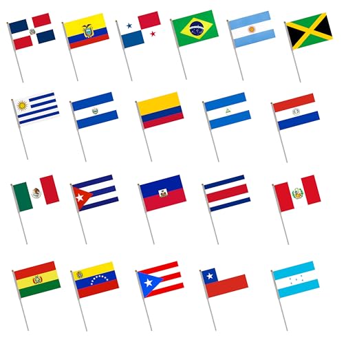21 Bandera de países manivela de Latinoamérica el día Nacional Festivo, Fiestas, desfiles,bandera de mano, Eventos Deportivos, decoración de Bares banderitas Latinoamérica, banderines