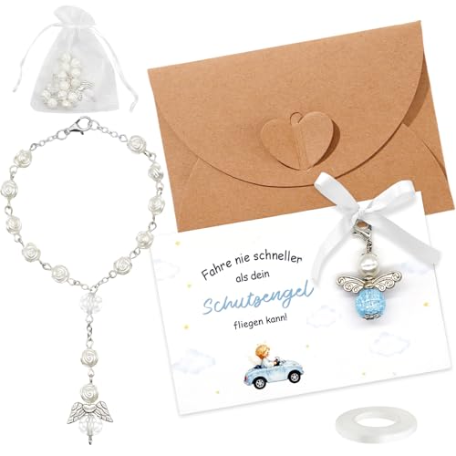 Hpbaggy Schutzengel Auto-Spiegel Anhänger Set, Geschenk für Autofahrer, Elegante Auto Deko mit Rückspiegel Anhänger als Glücksbringer für Neuwagen, zum Geburtstag und zur Autoeinweihung