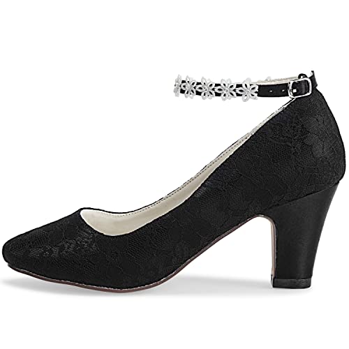 JIAJIA 62311A Women's Bridal Shoes Closed Toe 2.7" Chunky Heel Lace Satin Pumps Satin Flower Wedding Shoes4