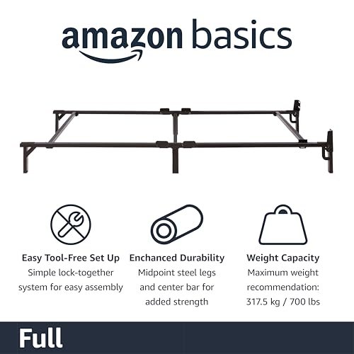 Image of Amazon Basics Metal Bed Frame, 9-Leg Support Base for Box Spring and Mattress, Tool-Free Easy Assembly, No Tools Required, Full Size, Black
