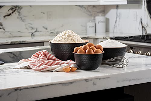 3 Pc Colleta Copper Mixing Bowl - Luxurious Serving Bowl Set - Kitchen Prep Bowls - Hammer Gold #TOP3