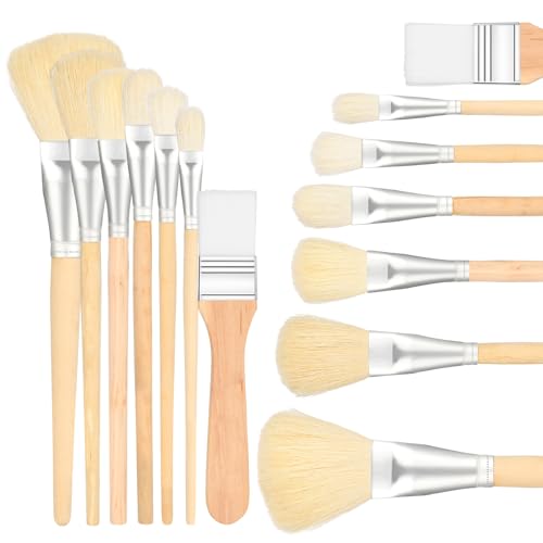 Grevosea Mop Brush for Acrylic Painting, 7 Pieces Versatile Blending Brush Paint Brushes for Acrylic Painting Goat Hair Paint Brush Set for Acrylic Watercolor Oil Painting Face Body Art