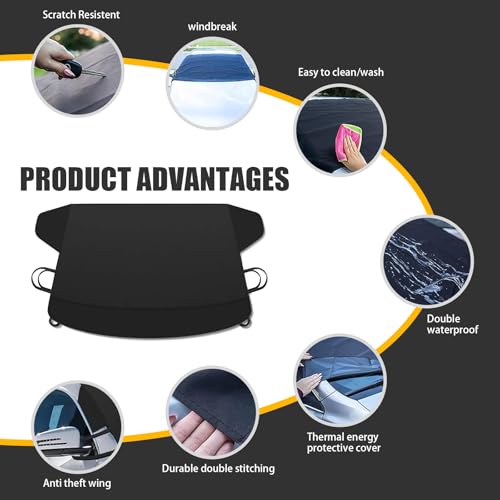 Image of Windshield Cover, Perfect Coverage Ice and Snow Isolation Winter Protection Cover, Windproof Anti-Freeze Oxford Cloth Outdoor Car Cover, Universal for Cars Trucks (Black #66.9 inch x 42.1 inch)