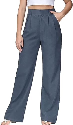 ZIOO The Effortless Tailored Wide Leg Pants -Fashion Casual High Waisted Tailored Wide Leg Long Straight Suit Pants (Blue,3XL) Cover
