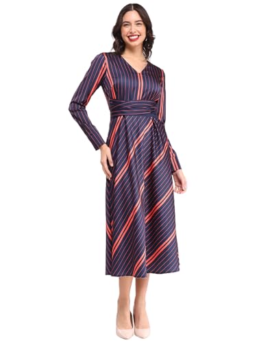 Image of FableStreet Women Satin Fit and Flare Dress|Perfect for Casual, Office, and Everyday Outfits