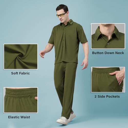 Image of CHKOKKO Men Solid Track Suit Casual Coords Summer Wear Clothing Set Stylish Gents Cord Half Sleeves Co Ords Polo Neck Western Co-ord Set