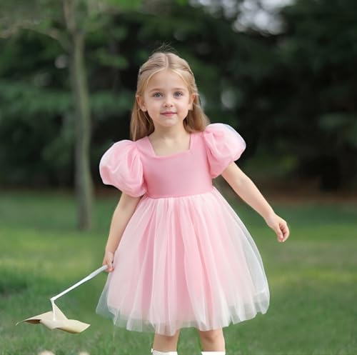 KARETT Summer Toddler Girl Dresses Tutu A Line Puffy Short Sleeve Casual Flower Girl Dress for Birthday Party 1-7Y2