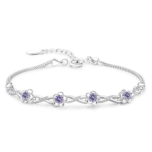 XJruixi Luxury Sterling Silver Bracelets Purple White Zirconia Plum Flower Bracelets Bangles for Women pulseira de Prata
