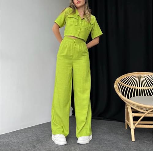 Wjnvfioo Crop Tank Top Wide Leg Pants Set Summer Vintage Boho High Waist Loose Work Suit3