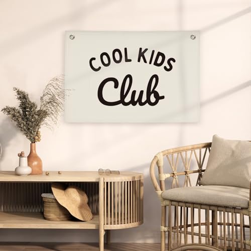Image of Playroom Wall Decor Cool Kids Club, Kids Playroom Decor, Linen Banner Wall Hanging Banner Flag, Classroom Decorations, Baby Shower Gifts 30x20