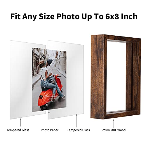 Wiftrey 2 Pack 4X6 Floating Picture Frames, Double Glass Rustic Photo Frame For Wall Hanging Or Tabletop Standing, Displays Photo Up To 6X8, Brown #TOP2