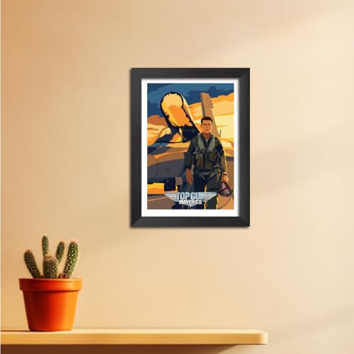 Image of TenorArts Top Gun Maverick Poster Hollywood Movie Posters Vector Art Photo Frame Painting With Dark Wooden Texture (12inches x 9inches)