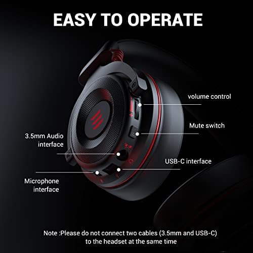 EKSA 7.1 PC Gaming Headset with Microphone, PS4 Gamer Headphones with USB & 3.5mm Cable, Detachable Noise Canceling Mic, Bass Surround Sound, LED, PS5 Gaming Headset for Xbox One, Switch, Laptop