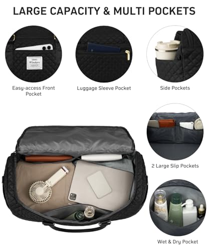 Travel Duffle Bag, Weekender Bags for Women with Shoe Compartment, Overnight Bag with Toiletry Bag, Carry On Duffel Bags For Airplanes, Yoga Gym Duffel Bag, Black2