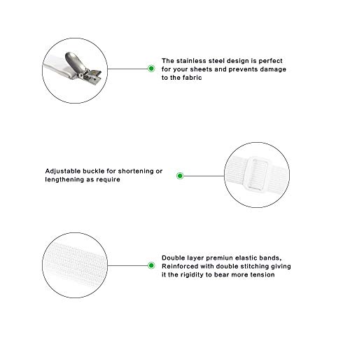 Beedsooth 4 Stück Verstellbare Elastische Bettlakenspanner, Lakenspanner mit Metallklammern für Bettlaken, Bügelbrett, Matratze oder Sofa - (30-120cm), Weiß - Image 4