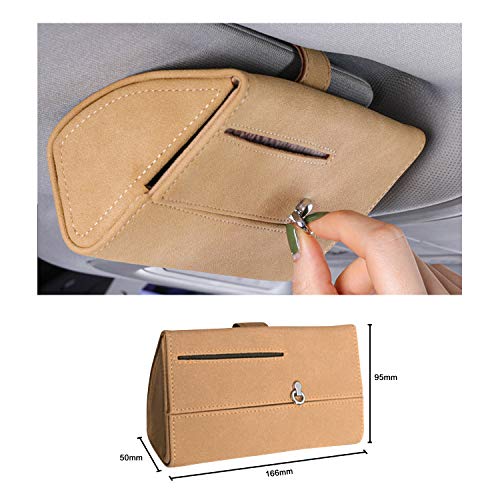 LFOTPP Glasses Holder for All Car Models Sun Visor, Leather Sunglasses Clip Case Automotive Interior Accessories with Hidden Magnetic Closure (Beige)