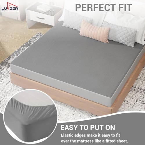 Image of Lukzer 100% Waterproof Quilted Mattress Protector Grey King Size 72 x 72 Inches (6 x 6 ft) Cotton-Feel Bed Protector Soft Noiseless Hypoallergenic Breathable Elastic Fitted Mattress Cover /Bed Cover