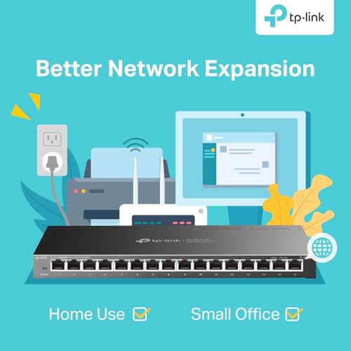 Image of 16 Port Gigabit Unmanaged Pro Switch, Plug and Play, Fanless, Metal Casing, Desktop /Wall-Mount, QoS, IGMP Snooping, TL-SG116E Compatible with TP-Link