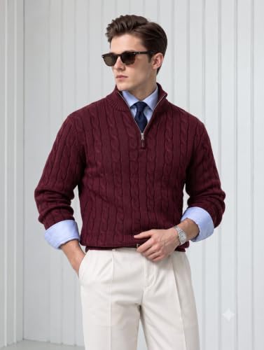 Buy LOQUE Men Cable Knit High Neck Sweater For Men Half Zipper Sweater For Man at Amazon.in - Image 4