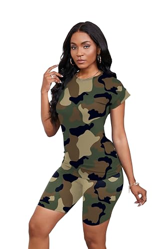 Women's Summer 2 Piece Outfits Tracksuits Biker Short Workout Jogger Sets3