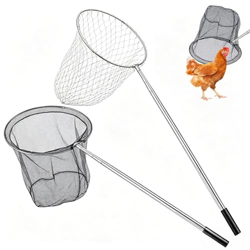 Lot de 2 épuisettes de pêche télescopiques rétractables 40-120 cm en acier inoxydable filet de volaille amovible pour poulet, canard, oie, dinde, poisson
