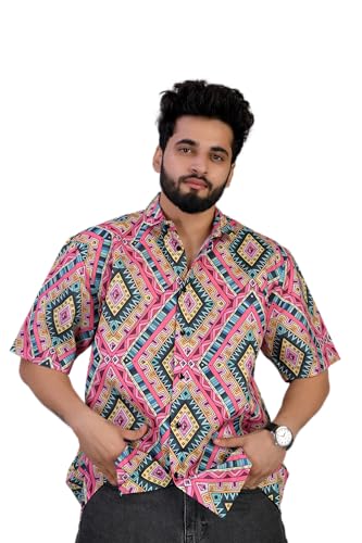 Image of Half Sleeve Relaxed Fit Men's Casual Shirt | Cotton Blend Oversized Shirts for Men Loose fit | Oversized Printed Shirts for Men | Men's Half Sleeve Relaxed Fit Shirt Fashion
