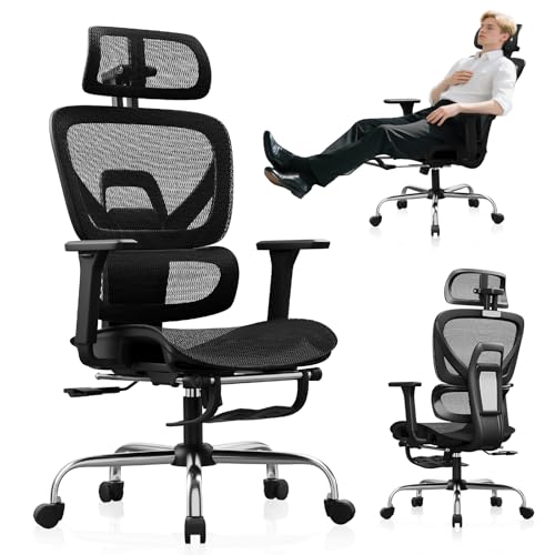 Image of Synorla Ergonomic Office Chair with Footrest, Mesh Desk Chair with 135 Recline, Adjustable Lumbar Support, 3D Armrests and Headrest, Swivel Computer Chair for Home Office
