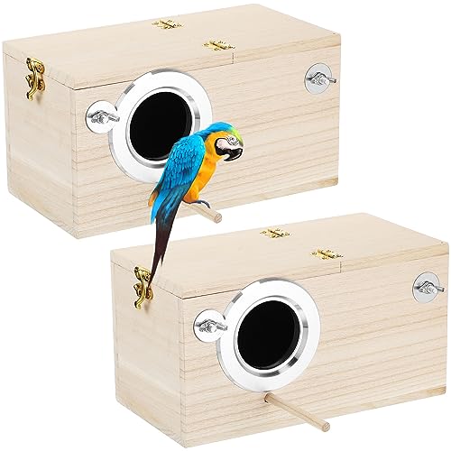 Wesiti 2 Pieces Wooden Parakeet Nesting Box Christmas Breeding Pet Bird House for Cage with Perch for Parrot Parakeet Cockatiel Lovebirds Budgie Conure and Other Small Birds(5.9 x 5.9 x 11.6 inches)