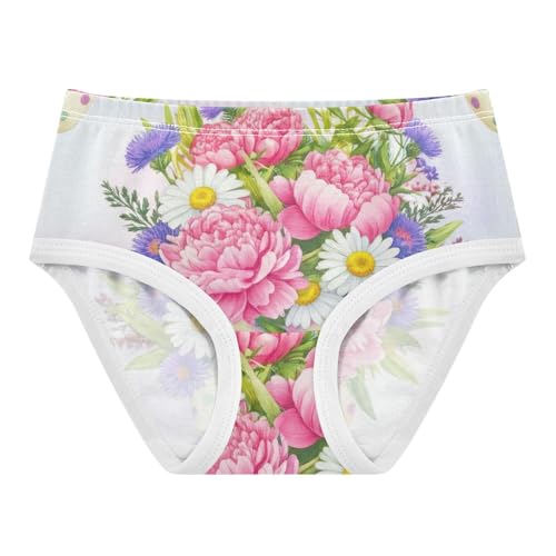 Cotton Girls Underwear Toddler Bouquet Pink Peonies Panties for Girl Stylish Underpants Briefs 2t