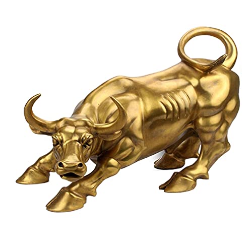 Yuxinyan Brass Bull Figurine Wall Street Art Decor Feng Shui Fortune Financial Staff Golden Collectible Fierce Decorations Gift Charging Stock Market Career Money Prosperity ( Size : 12.2 Inch ) #TOP1