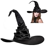 Ruched Witch Hat for Women Large Crooked Witch Hat Black Wizard Hat Witch Costume for Halloween Party Decor Cosplay Accessories