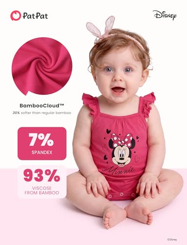 Disney Baby Minnie Mouse Packs Soft Breathable Stretch Bodysuit with Ruffle Sleeves Romper for Newborn Red,3-6 Months - image 3
