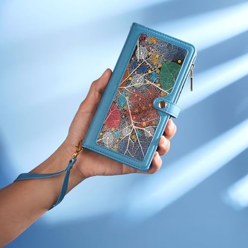 Étui iPhone 17 cuir bleu à rabat et finitions soignées