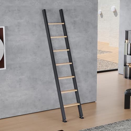 Image of Fredbeck 8ft,96inch Library Ladder Carbon Steel Frame Wooden Step,for Loft