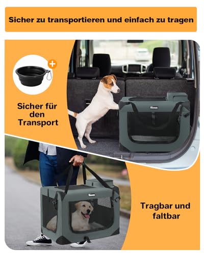 Reerooh Hundebox XL 81x 58 x 58cm, Faltbar Hundetransportbox Inkl.Hundenapf, Tragbare Hundetasche für Reisen, Hunde und Katzen Auto Haustiertransportbox