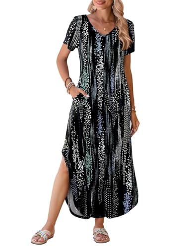 Image of BELAROI Plus Size Maxi Dress for Women Summer Casual V Neck Short Sleeve Long Dress with Pockets Beach Vacation Cover Up