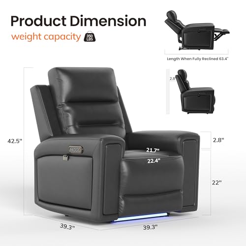 Sillón Power Recliner Negro de Cuero Plegable miniatura 2