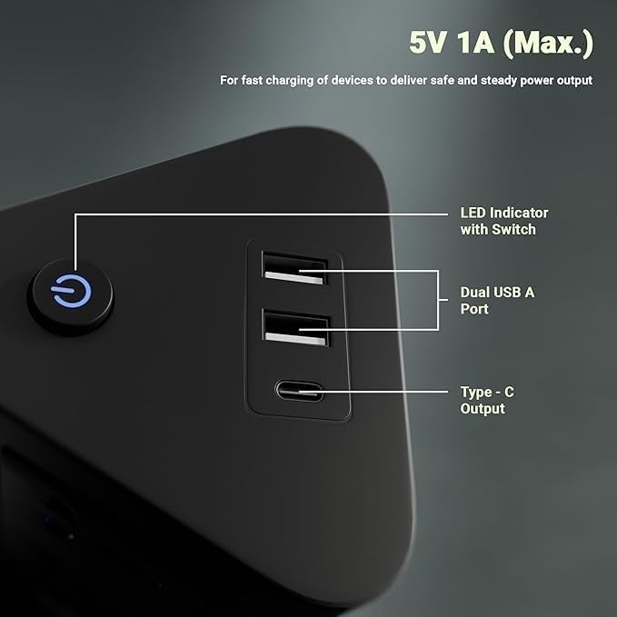 Image of Extension Board, Power Strip with 6 USB Ports and 3 Universal Socket, 2500W 10A Extension Cord, 3-Pin Surge Protector Power Strip for Home, Office, Computer, Mobile Charging (Black-N82)