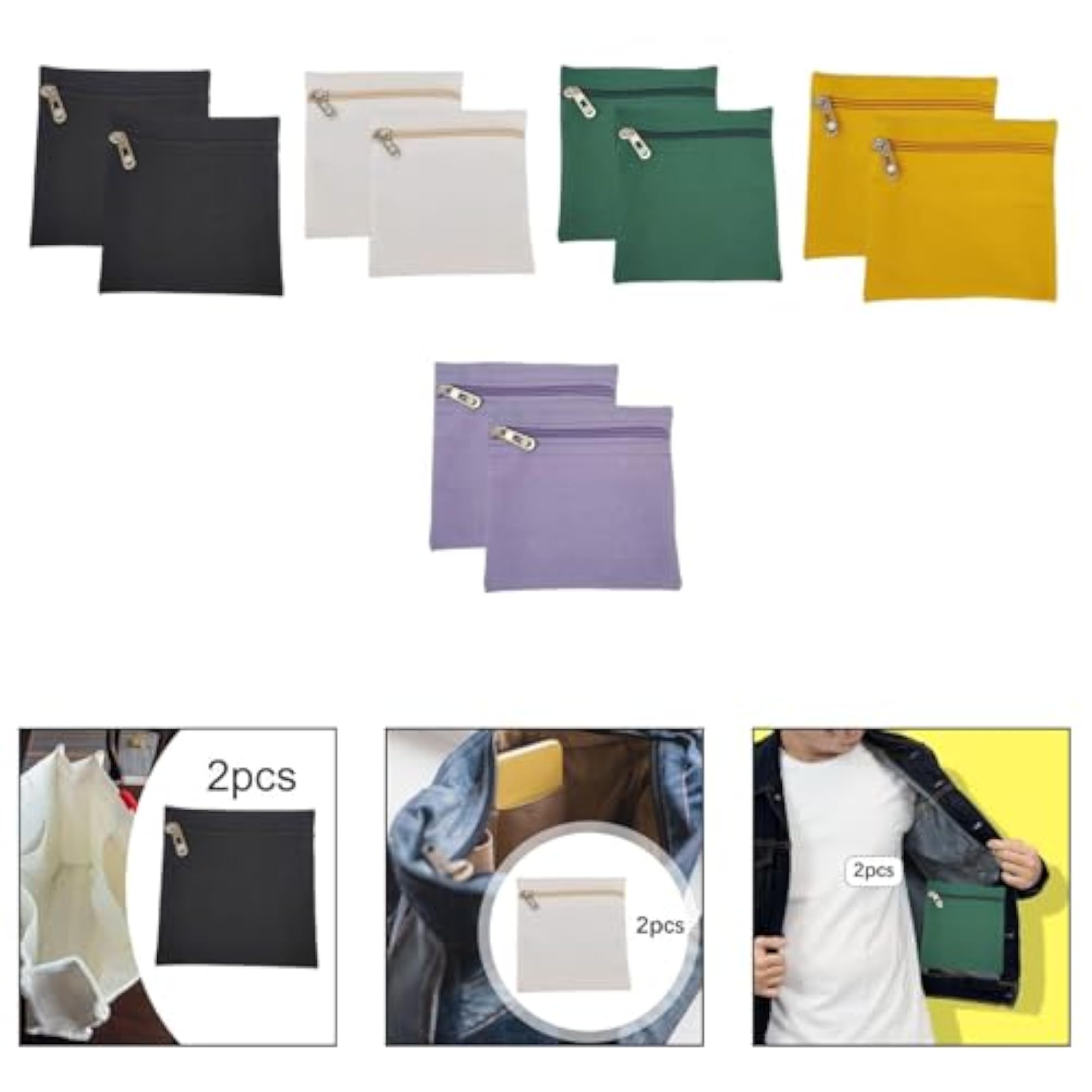 2X Sew in Pocket with Zipper Travel Security Pocket
